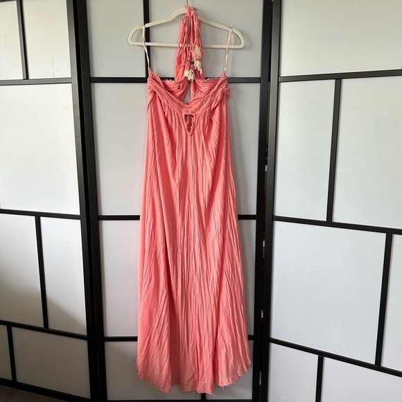 [XL] NWT Free People Look Into The Sun Coral Pink Maxi Dress Frayed & Tassels - Picture 8 of 15